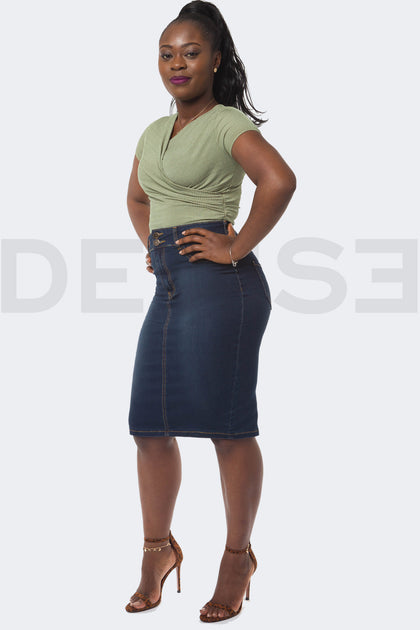 Jupe Crayon Hugo Boss En Denim Bleu Stretch Taille 10 - Occasion Très Bon état