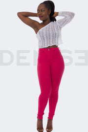Super Stretchy Jeans Taille Haute - Framboise