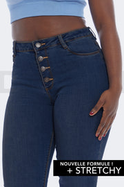 Super Curvy Button Jeans Taille Haute - Indigo