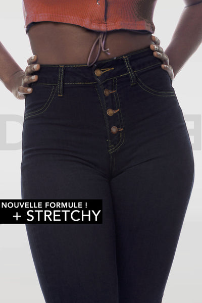 Super Stretchy Button Jeans - Noir Couture