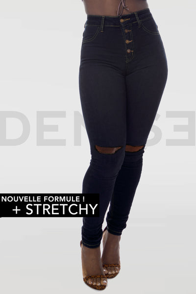 Super Stretchy Button Jeans BadGirl - Noir Couture