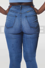 Super Curvy Button Jeans Taille Haute - Bleu Medium
