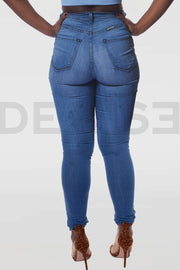 Super Curvy Button Jeans Taille Haute - Bleu Medium