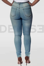 Super Curvy Button Jeans Taille Haute - Light Blue