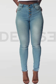 Super Curvy Button Jeans Taille Haute - Light Blue