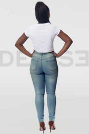 Super Curvy Button Jeans Taille Haute - Light Blue