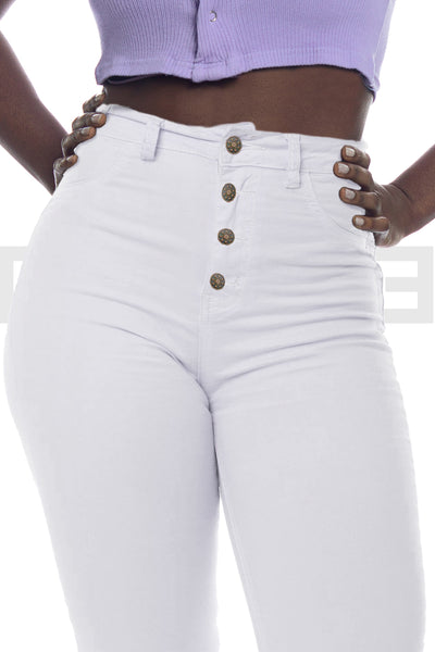 Super Stretchy Button Jeans - Blanc