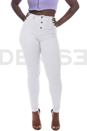Super Stretchy Button Jeans - Blanc