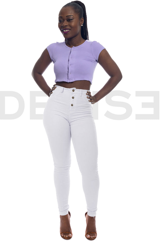 Super Stretchy Button Jeans - Blanc