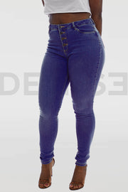 Super Curvy Button Jeans Taille Haute - Royal Blue