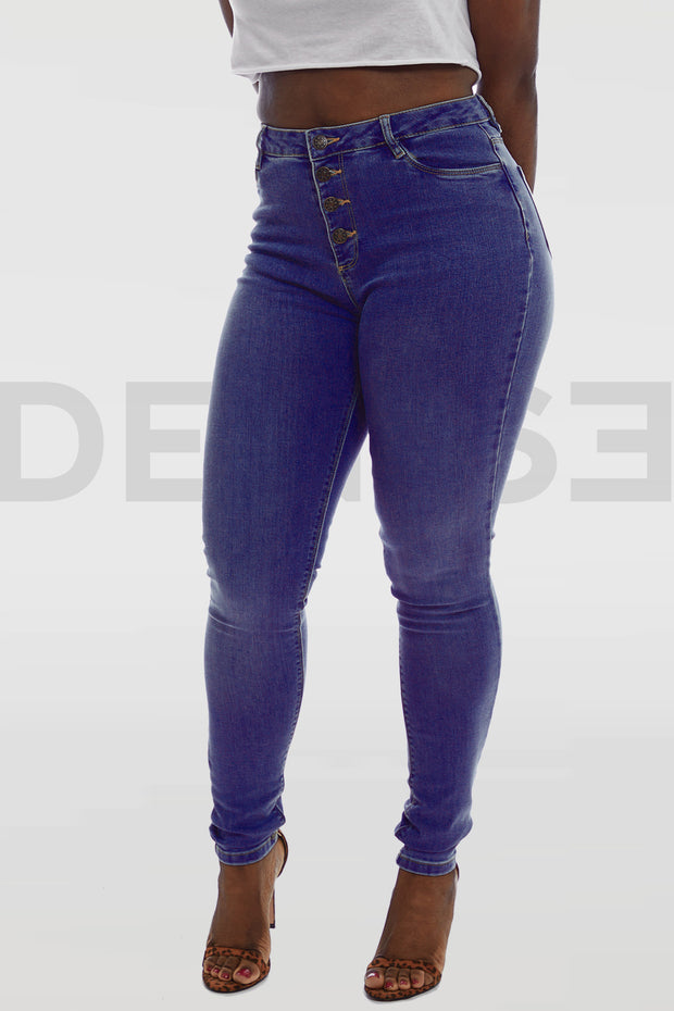 Super Curvy Button Jeans Taille Haute - Royal Blue