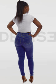 Super Curvy Button Jeans Taille Haute - Royal Blue