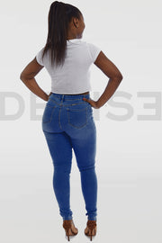 Super Curvy Button Jeans Taille Haute - Royal Blue