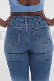 Super Stretchy Jeans Taille Haute - Double Blue