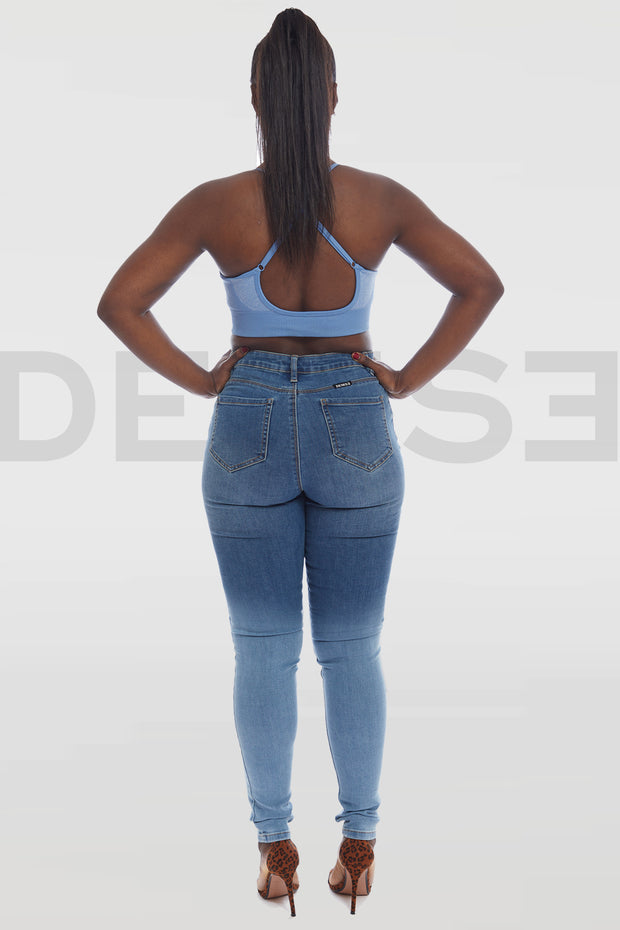 Super Stretchy Jeans Taille Haute - Double Blue