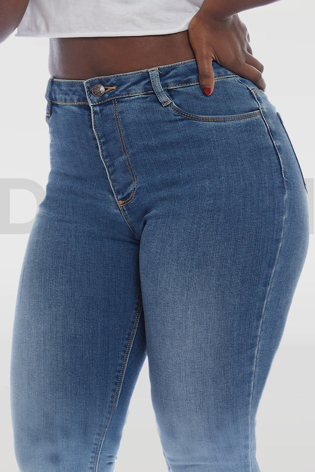 Super Stretchy Jeans Taille Haute - Double Blue