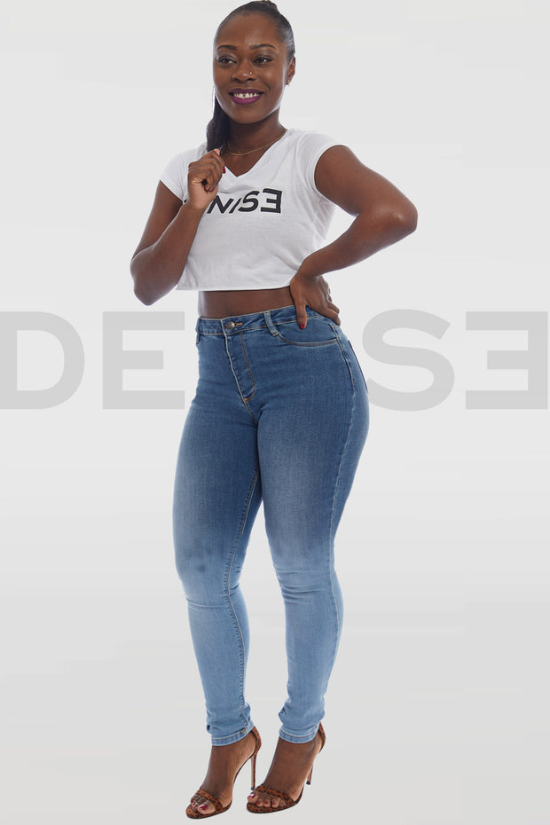 Super Stretchy Jeans Taille Haute - Double Blue