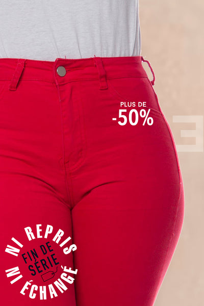 FIN DE SERIE - Stretchy Jeans Taille Haute - Rouge