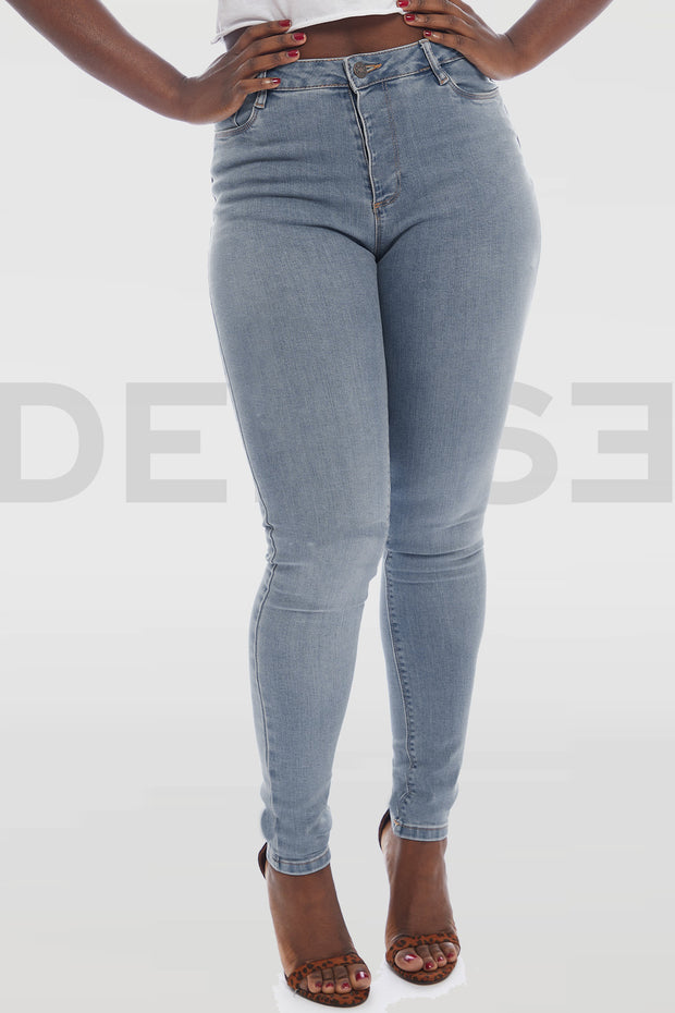 FIN DE SÉRIE - Stretchy Jeans Taille Haute - Bleu Gris