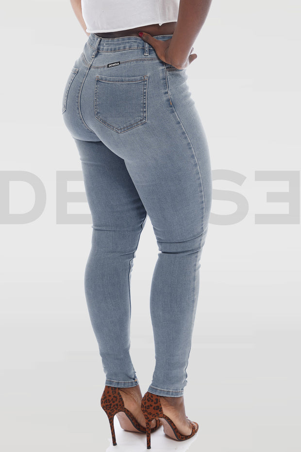 FIN DE SÉRIE - Stretchy Jeans Taille Haute - Bleu Gris