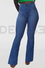 Stretchy Flare Jeans Taille Haute - Bleu Medium