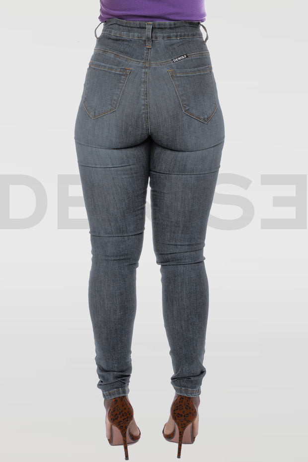 Super Stretchy Button Jeans - Grey