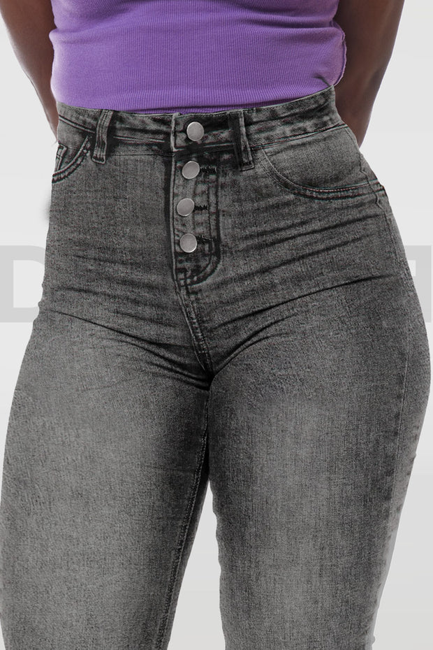 Super Stretchy Button Jeans - Grey