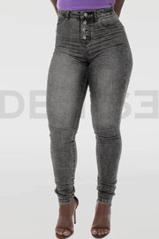 Super Stretchy Button Jeans - Grey