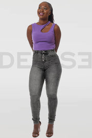 Super Stretchy Button Jeans - Grey