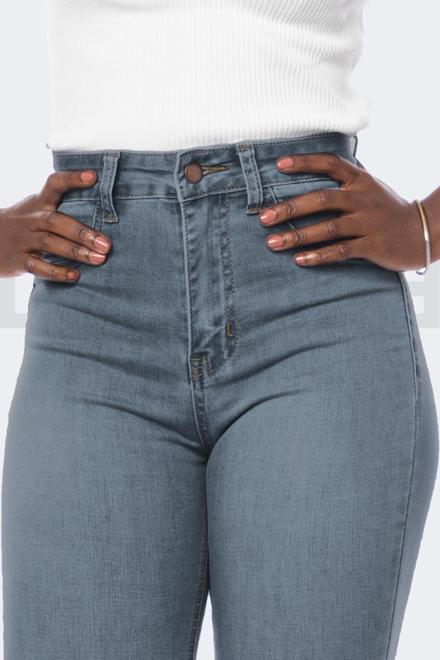 Super Stretchy Jeans Taille Haute - Gris Bleu