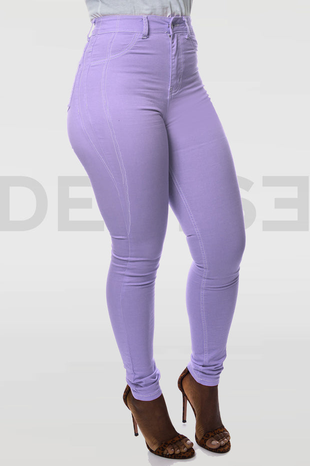 Super Stretchy Jeans Taille Haute - Lilas