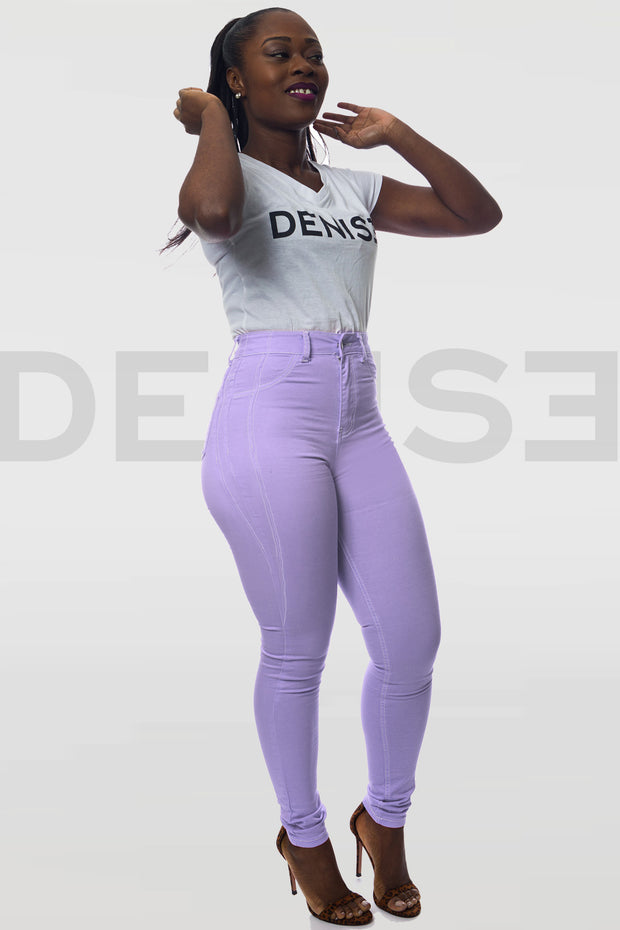 Super Stretchy Jeans Taille Haute - Lilas