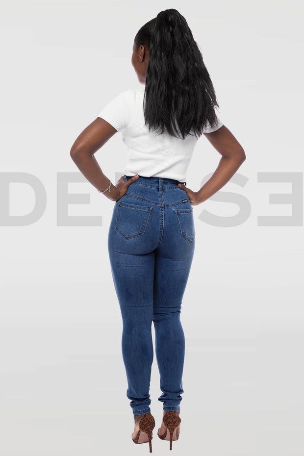Super Stretchy Jeans Taille Haute - Bleu Medium