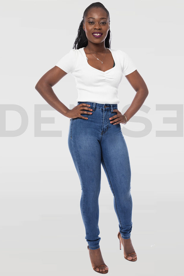 Super Stretchy Jeans Taille Haute - Bleu Medium