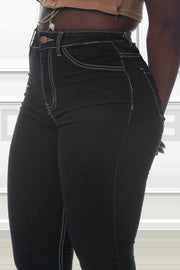 Super Stretchy Jeans Taille Haute - Noir Surpiqué