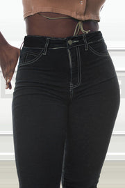 Super Stretchy Jeans Taille Haute - Noir Surpiqué