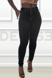 Super Stretchy Jeans Taille Haute - Noir Surpiqué