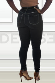 Super Stretchy Jeans Taille Haute - Noir Surpiqué