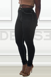 Super Stretchy Jeans Taille Haute - Noir Surpiqué