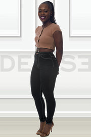 Super Stretchy Jeans Taille Haute - Noir Surpiqué