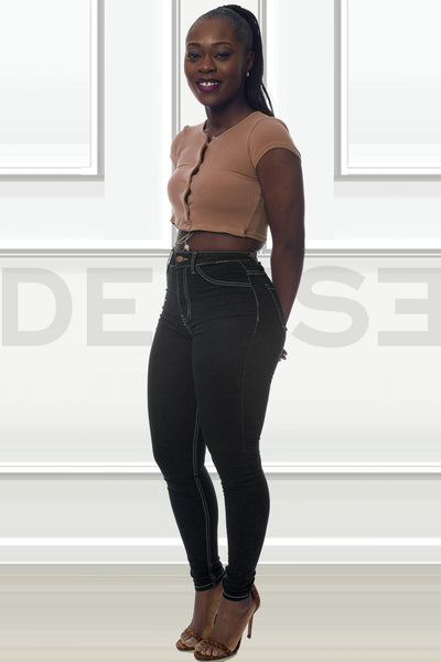Super Stretchy Jeans Taille Haute - Noir Surpiqué