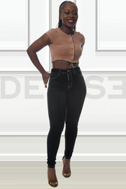 Super Stretchy Jeans Taille Haute - Noir Surpiqué