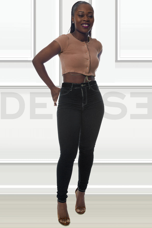 Super Stretchy Jeans Taille Haute - Noir Surpiqué