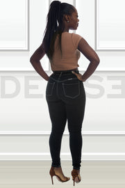 Super Stretchy Jeans Taille Haute - Noir Surpiqué