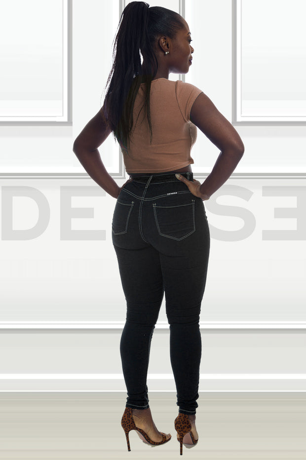 Super Stretchy Jeans Taille Haute - Noir Surpiqué