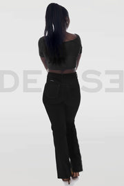 Stretchy Bootcut Jeans Taille mi-haute - Noir