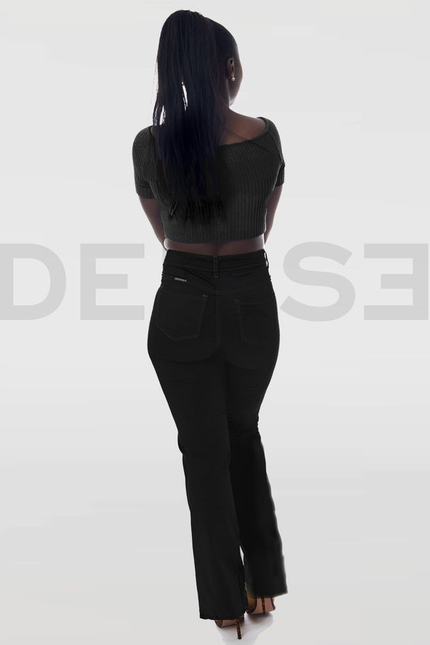 Stretchy Bootcut Jeans Taille mi-haute - Noir