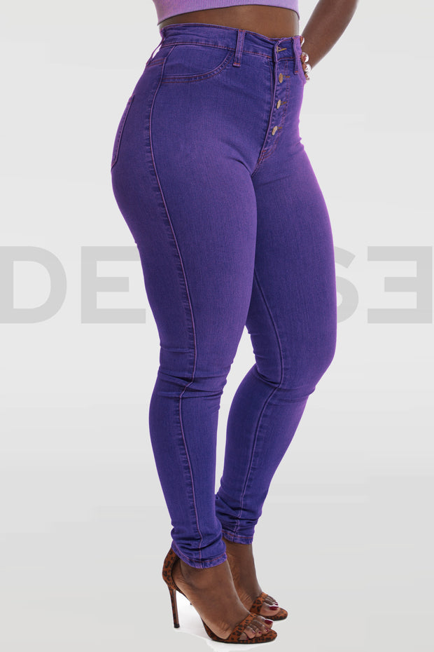 Super Stretchy Jeans Taille Haute - Violet Royal
