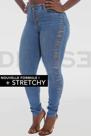 Super Stretchy Button Wow Mama Jeans - Bleu Medium