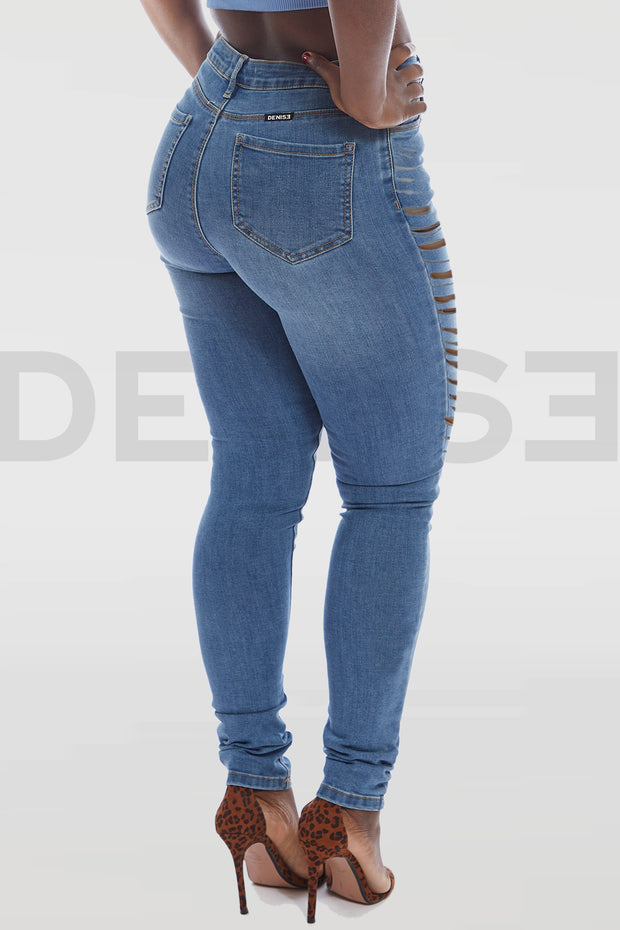 Super Stretchy Button Wow Mama Jeans - Bleu Medium